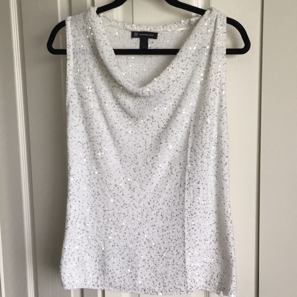 INC bright white sequin sleeveless sequin sweater